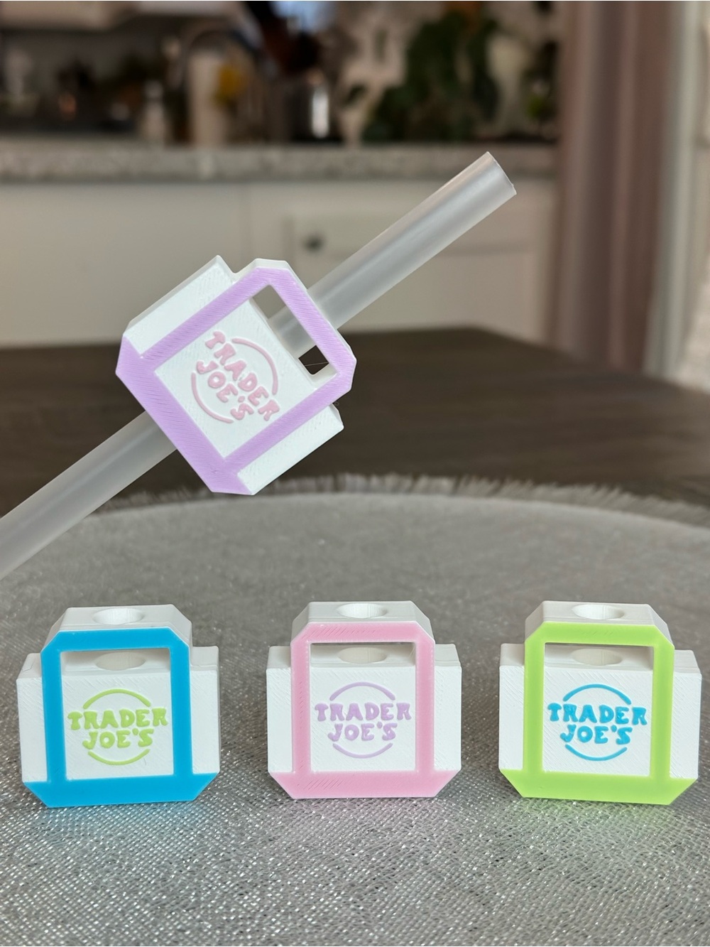 Straw Topper 4 pc Bundle - Trader Joe's Pastel Mini Canvas Tote Bag Themed